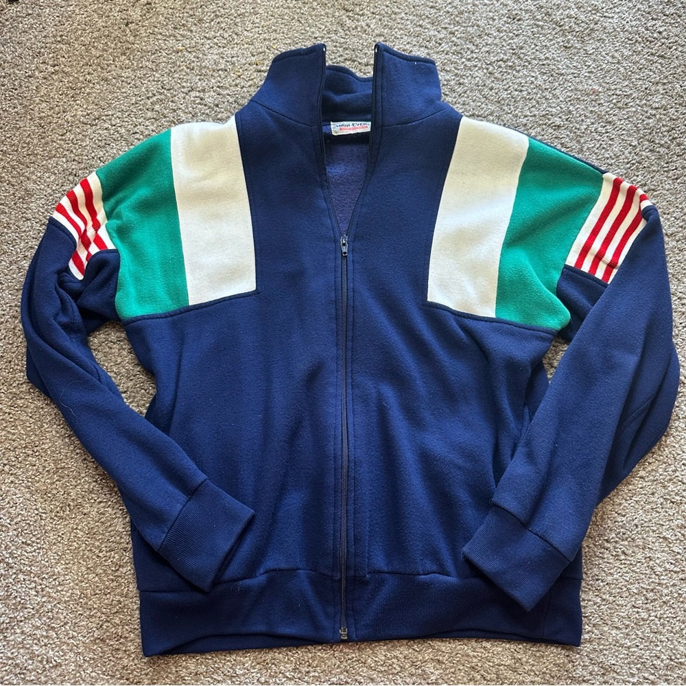 Main Event Navy Track Jacket with Green and Red Stripes 🦩